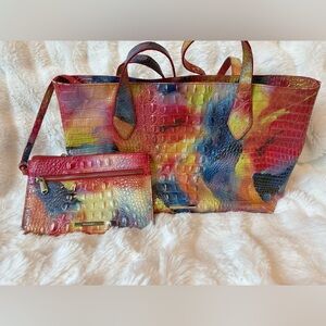 Brahmin Rainbow Crocodile Embossed Tote and Pochette Set